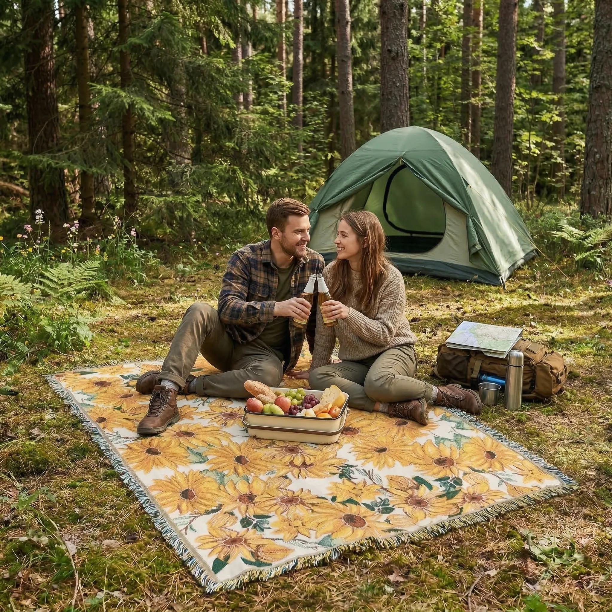 Leichte Blumenmuster Picknickdecke 180x230cm - Wasserdicht Sandfrei für Outdoor-Aktivitäten 4