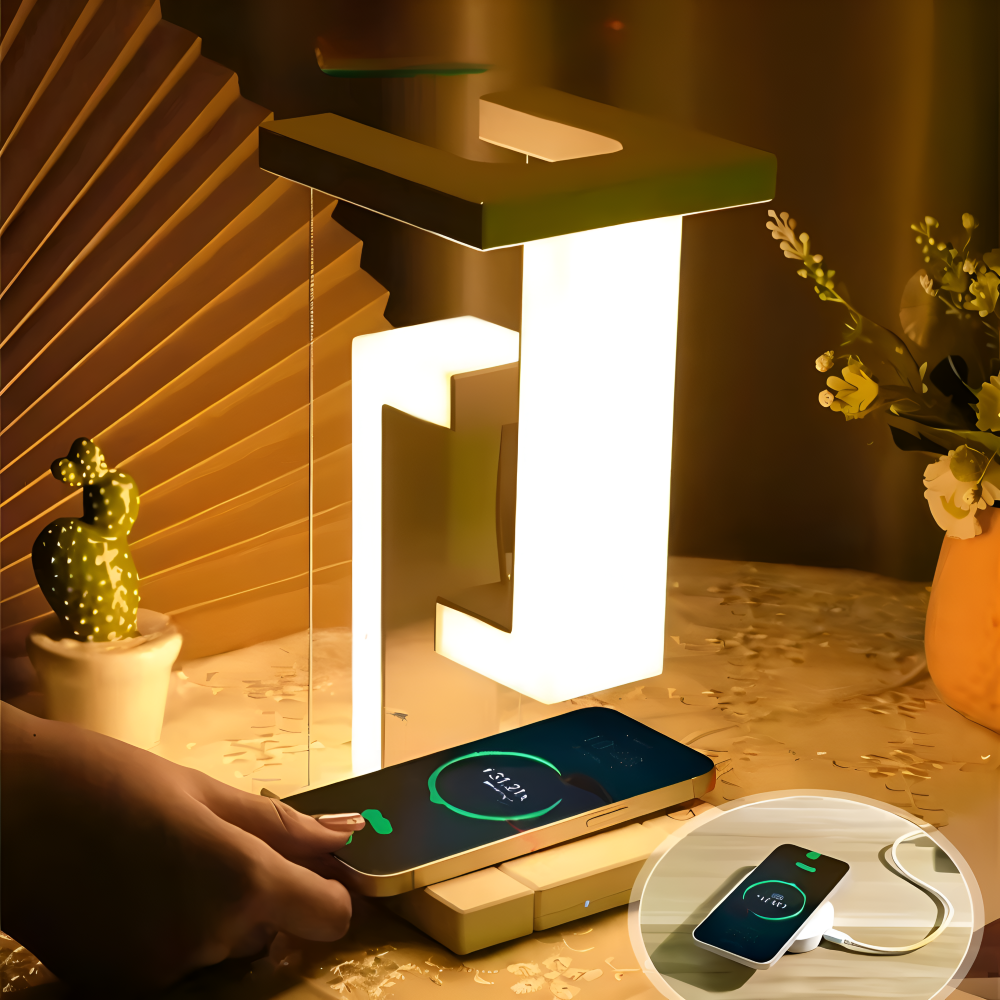 LevBlock Tischlampe - Schwebende LED Tischlampe mit kabellosem Ladepad