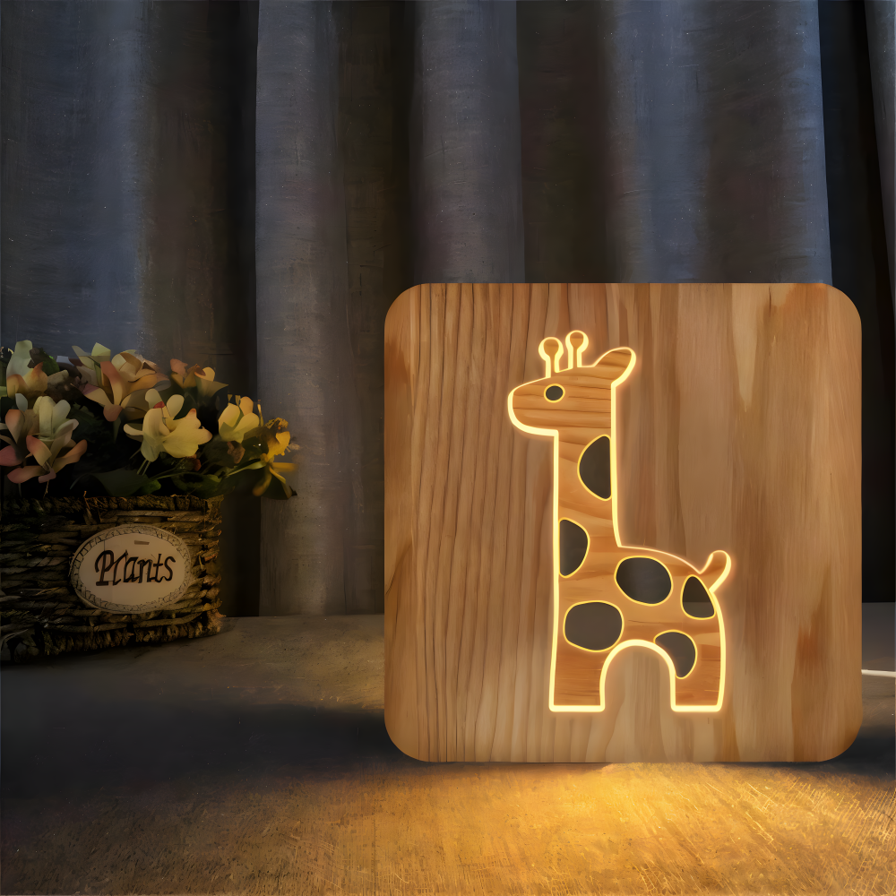 LumaCarve - Giraffe LED Nachttischlampe aus Holz