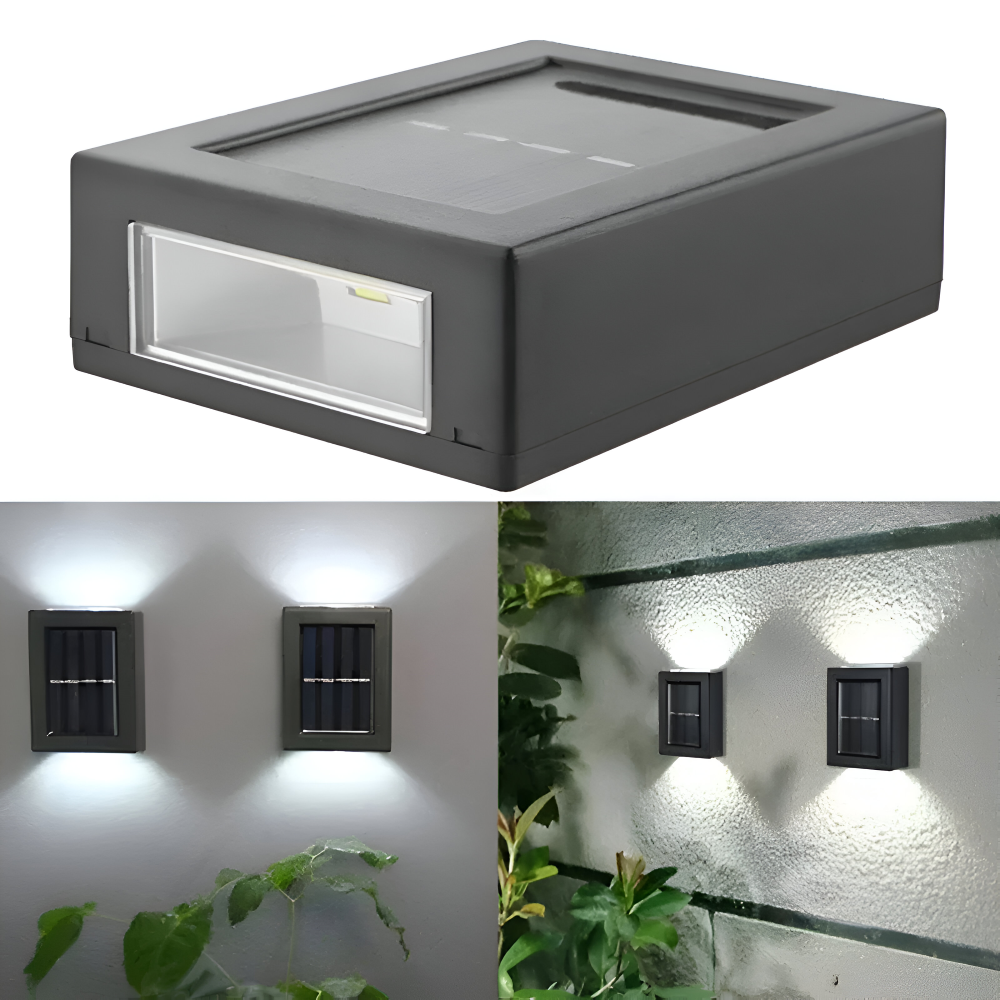 LumiSun Solar-Wandleuchte - Solarbetriebene Außenlampe mit Zwei Strahlen