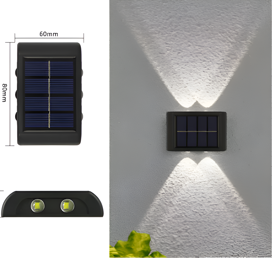 LumiSun Solar-Wandleuchte - Solarbetriebene Außenlampe mit Zwei Strahlen
