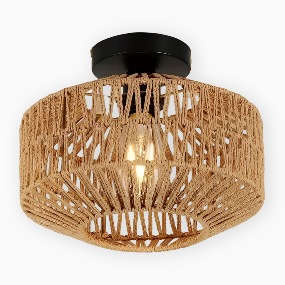 LustreBoho Deckenleuchte - Handgefertigte Rattan-Deckenleuchte - Rattan Flush Mount Leuchte