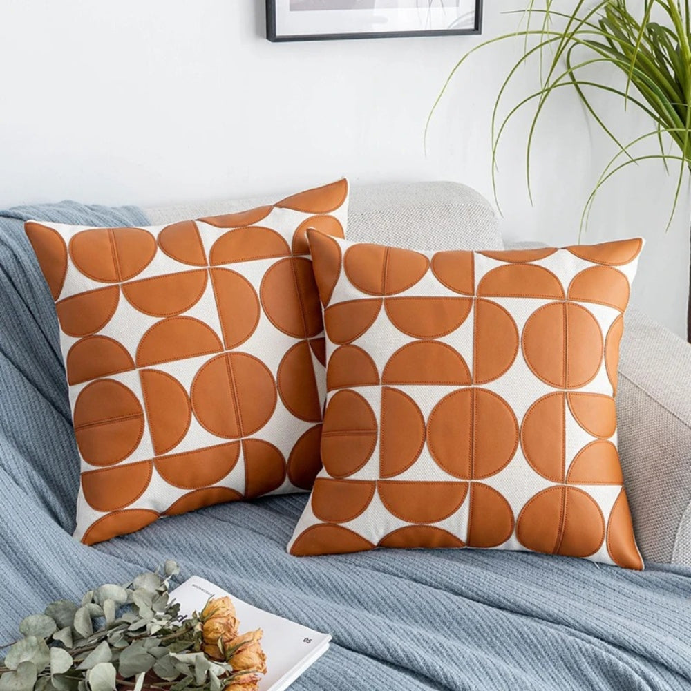 Luxe Geometrischer Sofakissenbezug | PU-Kunstleder, Modern 1