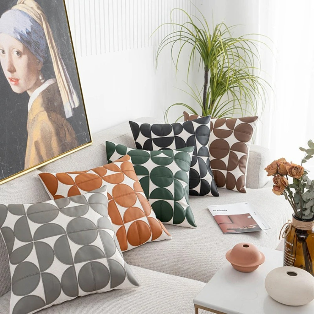 Luxe Geometrischer Sofakissenbezug | PU-Kunstleder, Modern 2