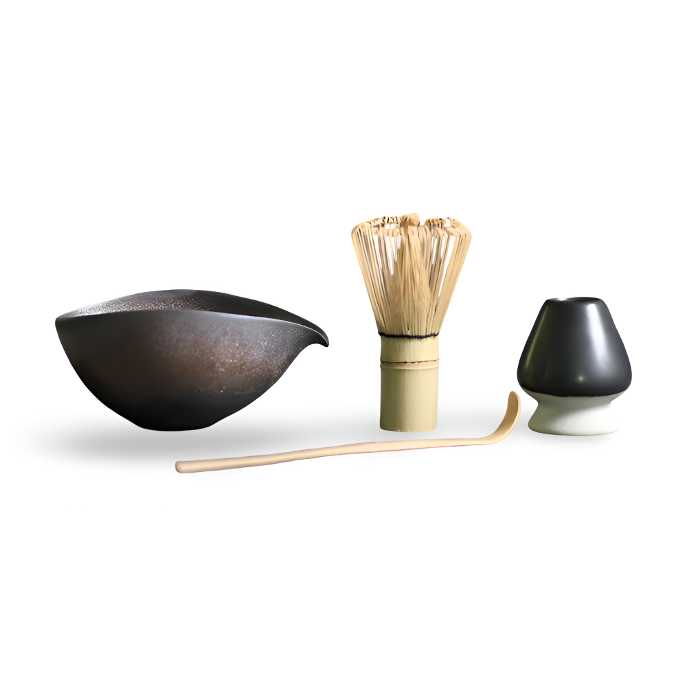 LuxuTea Wares - 4 Stück Bambus Keramik Japanisch Matcha Set