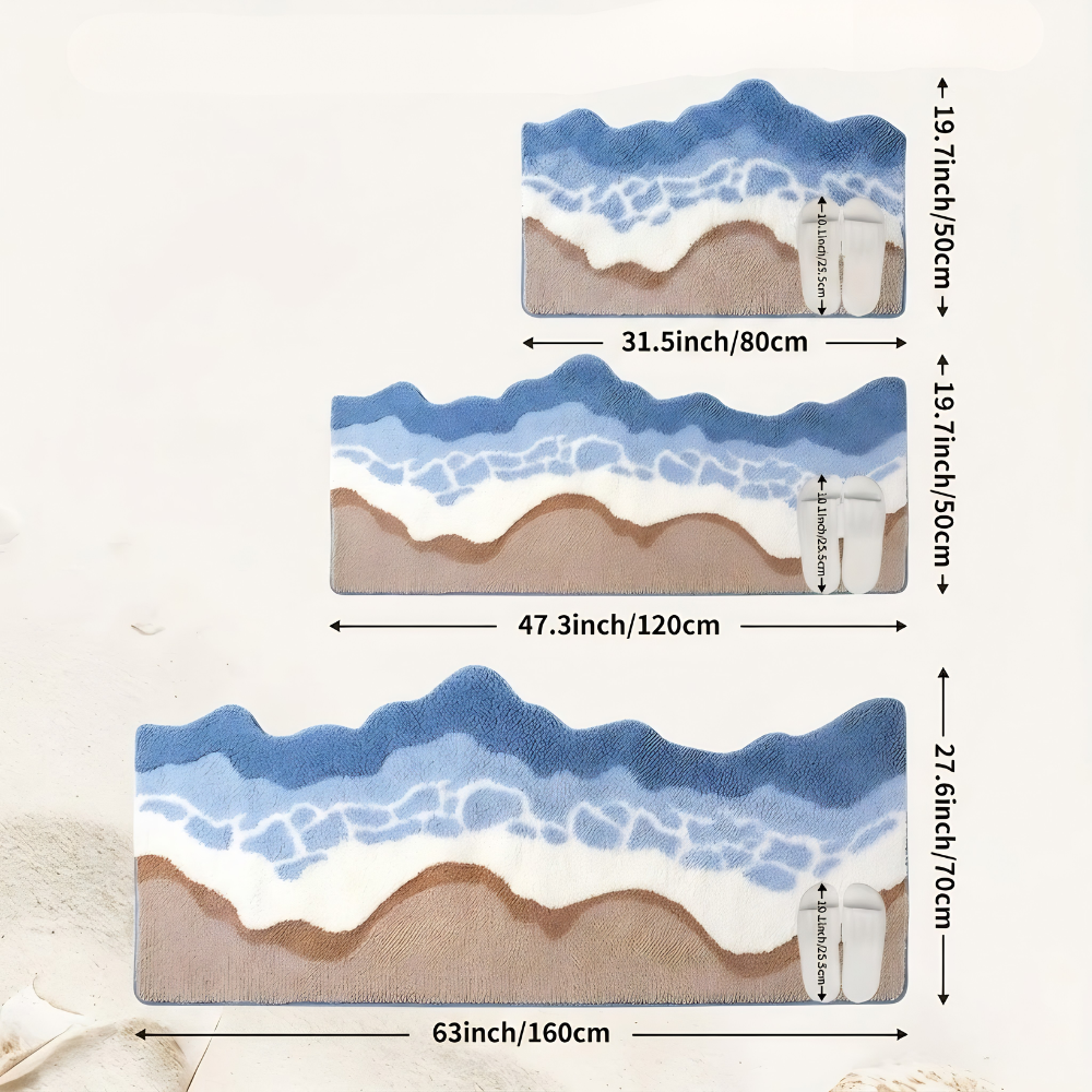 Nordic Coastal Badematte - Hochflorige Mikrofaser in Erdtönen und Meeresblau für Badezimmerdekoration