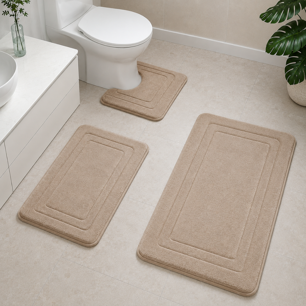 Luxuriöses Memory Foam Badematten-Set 3-teilig - Rutschfestes, Saugfähiges Design in Elegantem Grau für Badezimmer