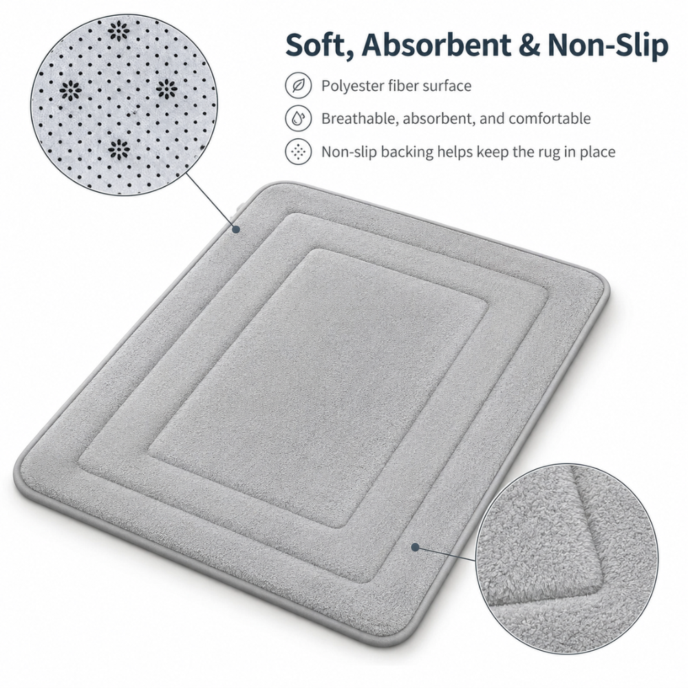 Luxuriöses Memory Foam Badematten-Set 3-teilig - Rutschfestes, Saugfähiges Design in Elegantem Grau für Badezimmer