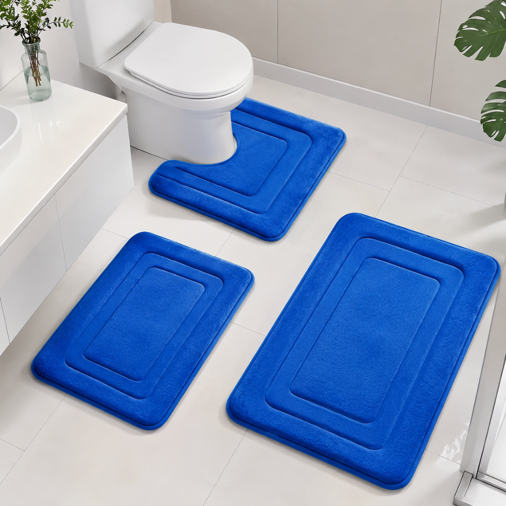 Luxuriöses Memory Foam Badematten-Set 3-teilig - Rutschfestes, Saugfähiges Design in Elegantem Grau für Badezimmer