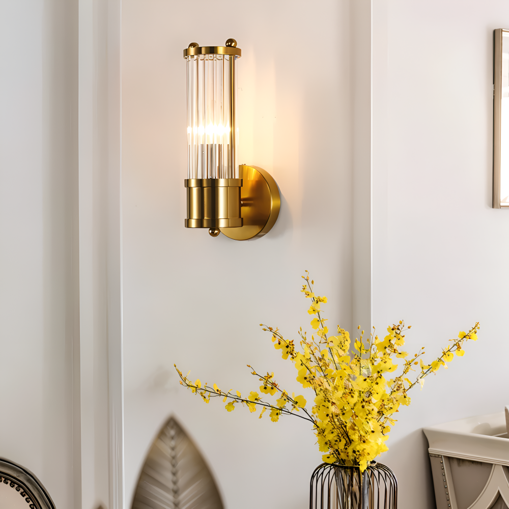 Luxuriöse Goldkristall Wandleuchte - Moderne Gerippte Wandlampe - E14 Wandleuchten LED