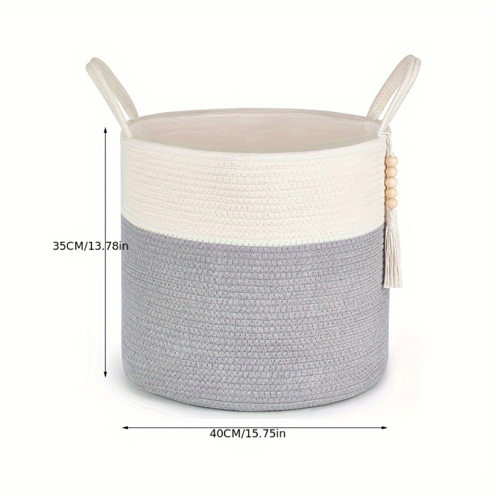 Makramee Aufbewahrungskorb Baumwolle  – Geflochtener Wäschekorb (40x35cm)