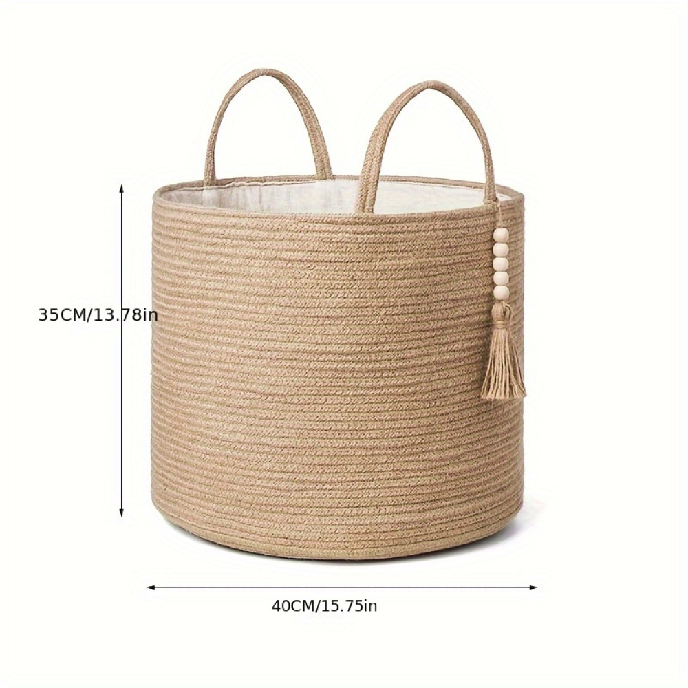 Makramee Aufbewahrungskorb Baumwolle  – Geflochtener Wäschekorb (40x35cm)