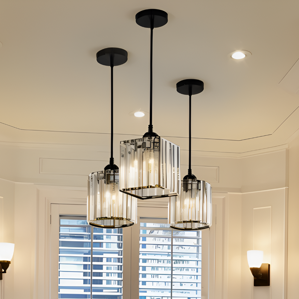 MagesticSpark Pendelleuchte - Schwarz Gold Pendelleuchte Quadratisch - Kristall Hängende Dekorationen Lampe
