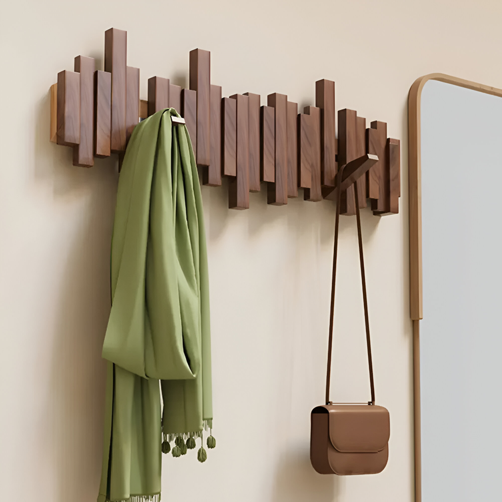 Magnetische Kleiderhaken aus Holz – Klappbare Wandhaken Leiste, 4 bis 10 Haken (28-66cm)