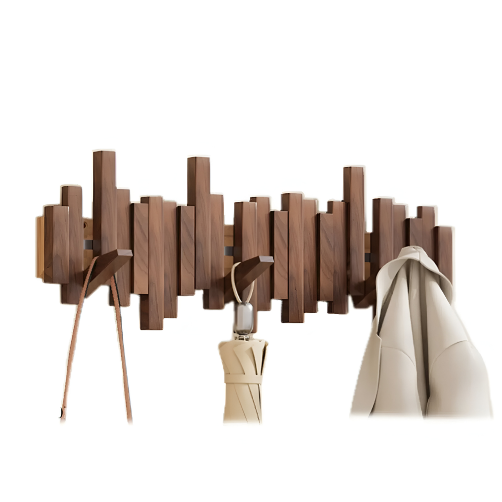 Magnetische Kleiderhaken aus Holz – Klappbare Wandhaken Leiste, 4 bis 10 Haken (28-66cm)