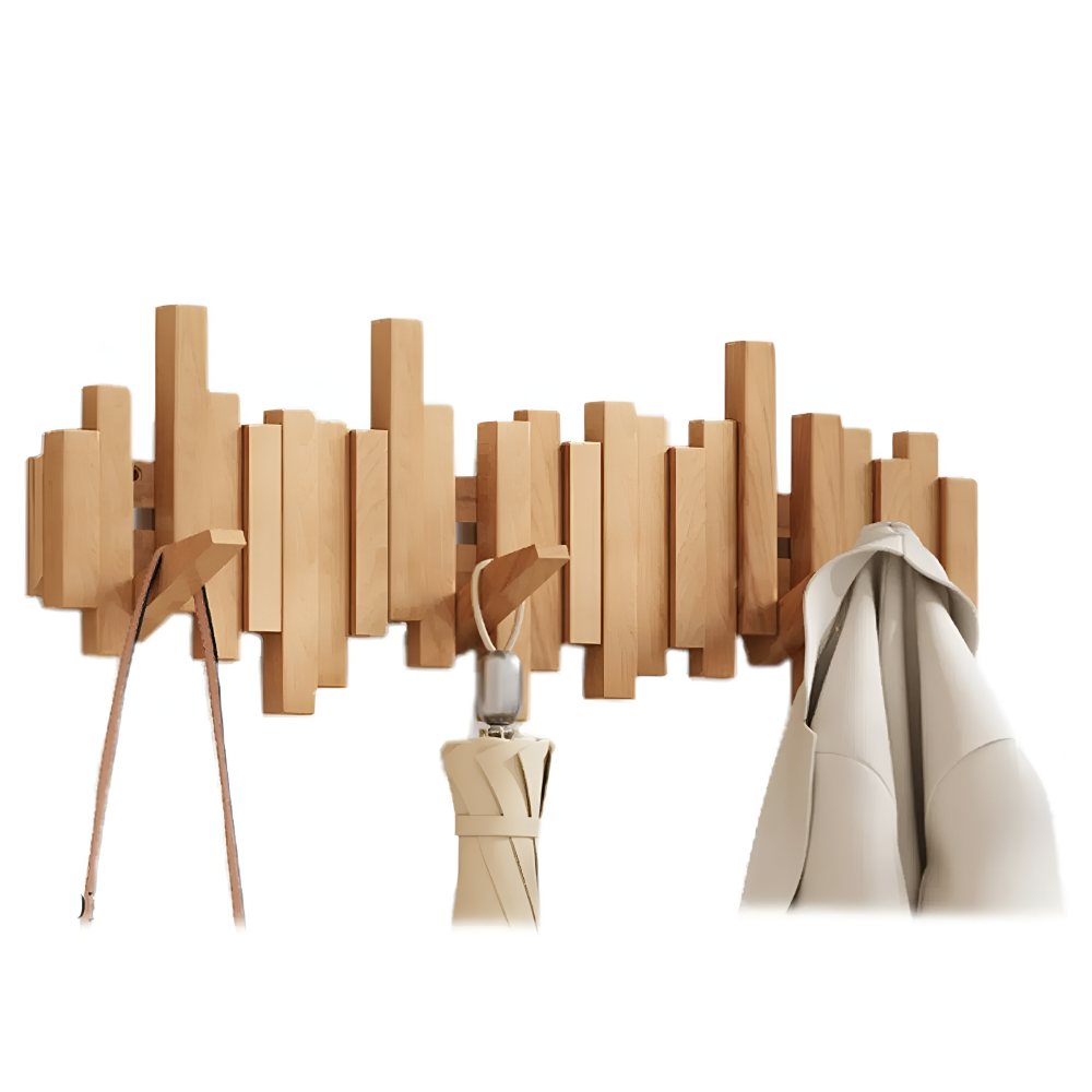 Magnetische Kleiderhaken aus Holz – Klappbare Wandhaken Leiste, 4 bis 10 Haken (28-66cm)