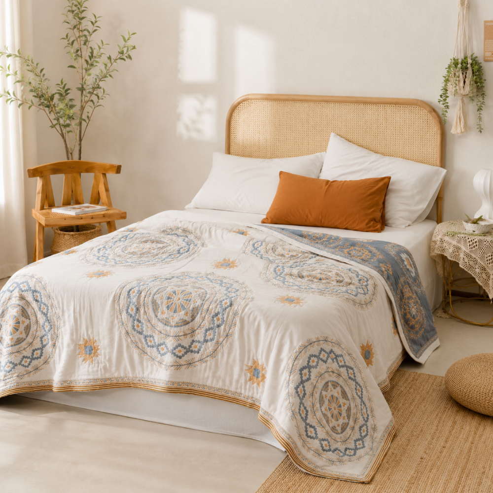 Mandala Überwurfdecke aus Baumwolle – Boho Tagesdecke für Bett, Couch & Wohnzimmer