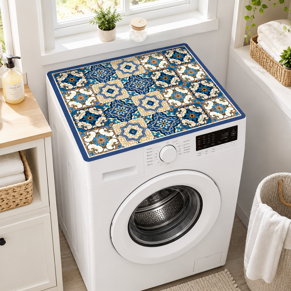 Waschmaschinen Abdeckung mit Retro Mosaik Muster – Schutzmatte für Waschmaschine, Küche & Waschküche