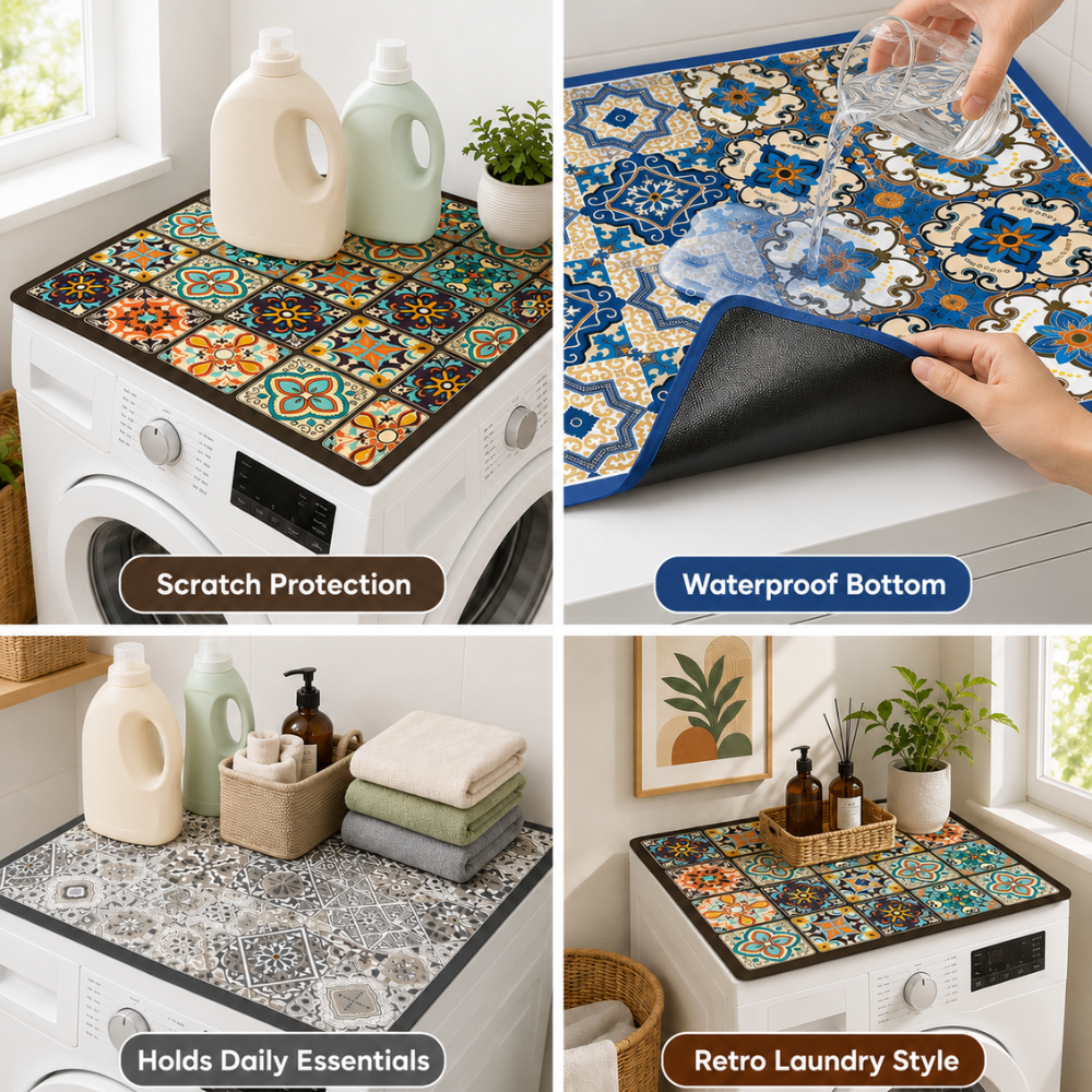 Waschmaschinen Abdeckung mit Retro Mosaik Muster – Schutzmatte für Waschmaschine, Küche & Waschküche
