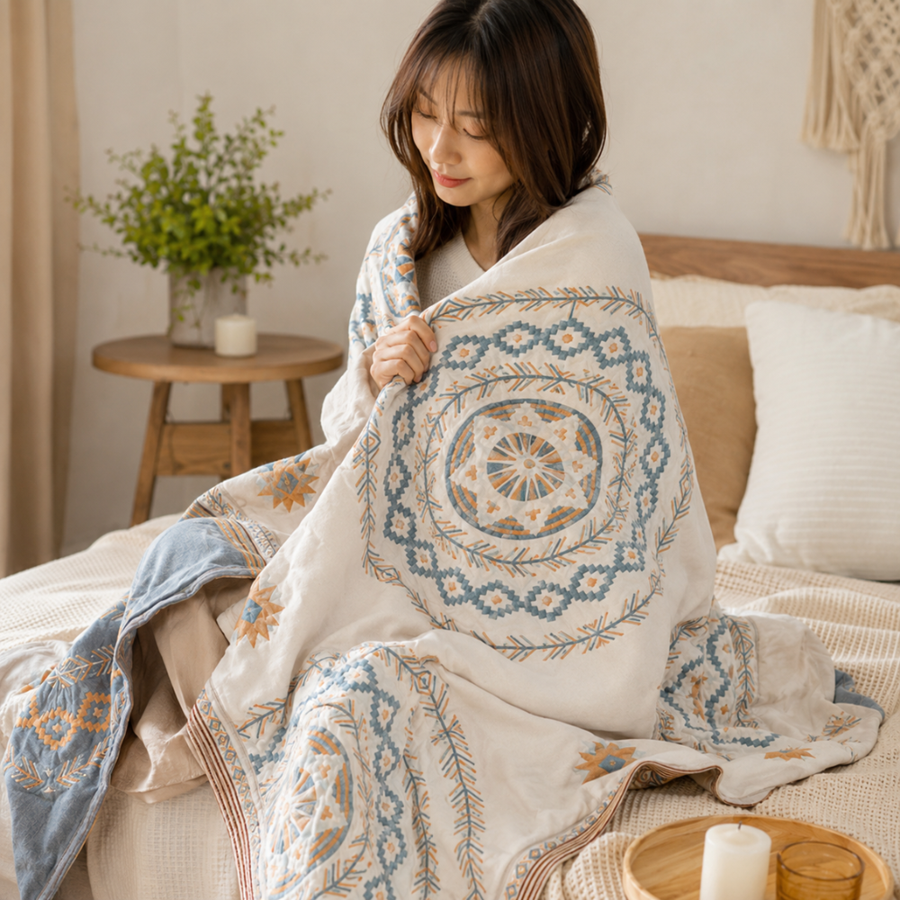 Mandala Überwurfdecke aus Baumwolle – Boho Tagesdecke für Bett, Couch & Wohnzimmer