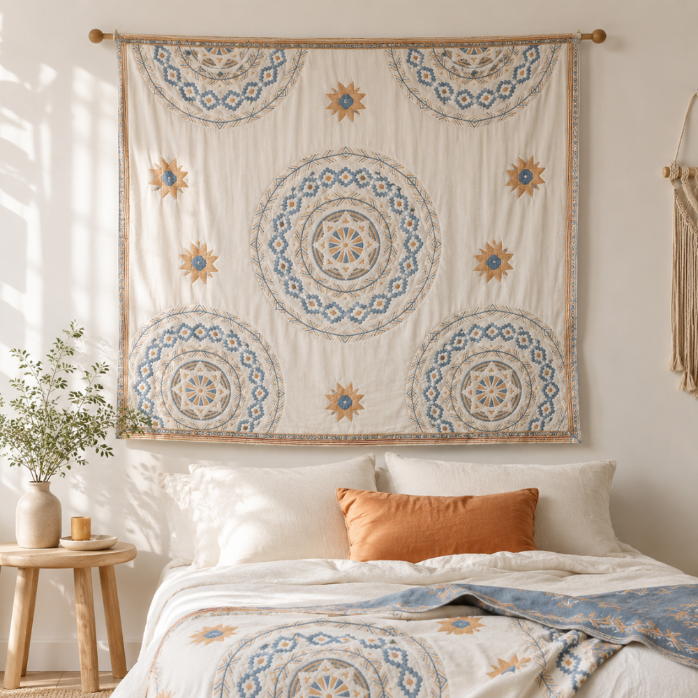 Mandala Überwurfdecke aus Baumwolle – Boho Tagesdecke für Bett, Couch & Wohnzimmer