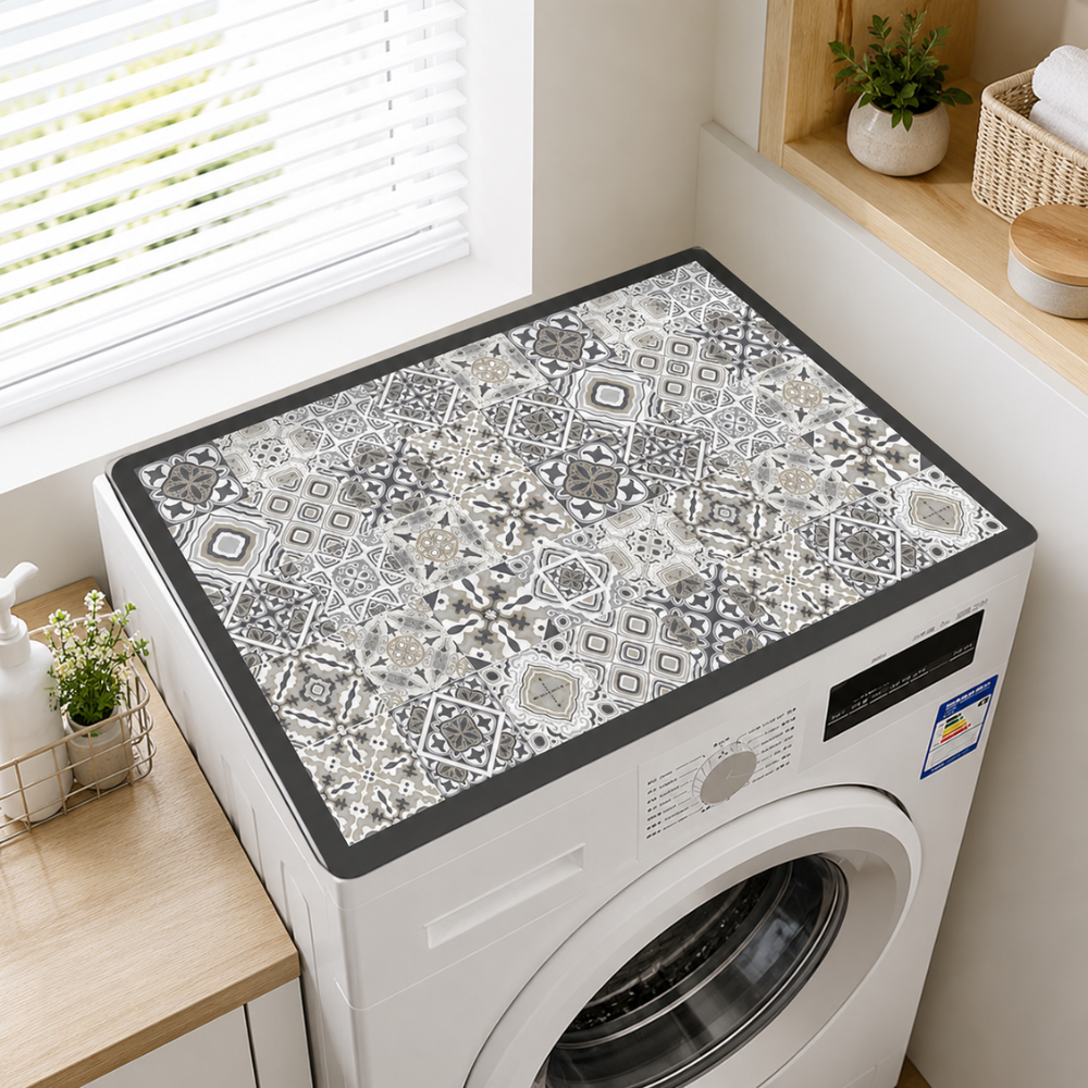 Waschmaschinen Abdeckung mit Retro Mosaik Muster – Schutzmatte für Waschmaschine, Küche & Waschküche