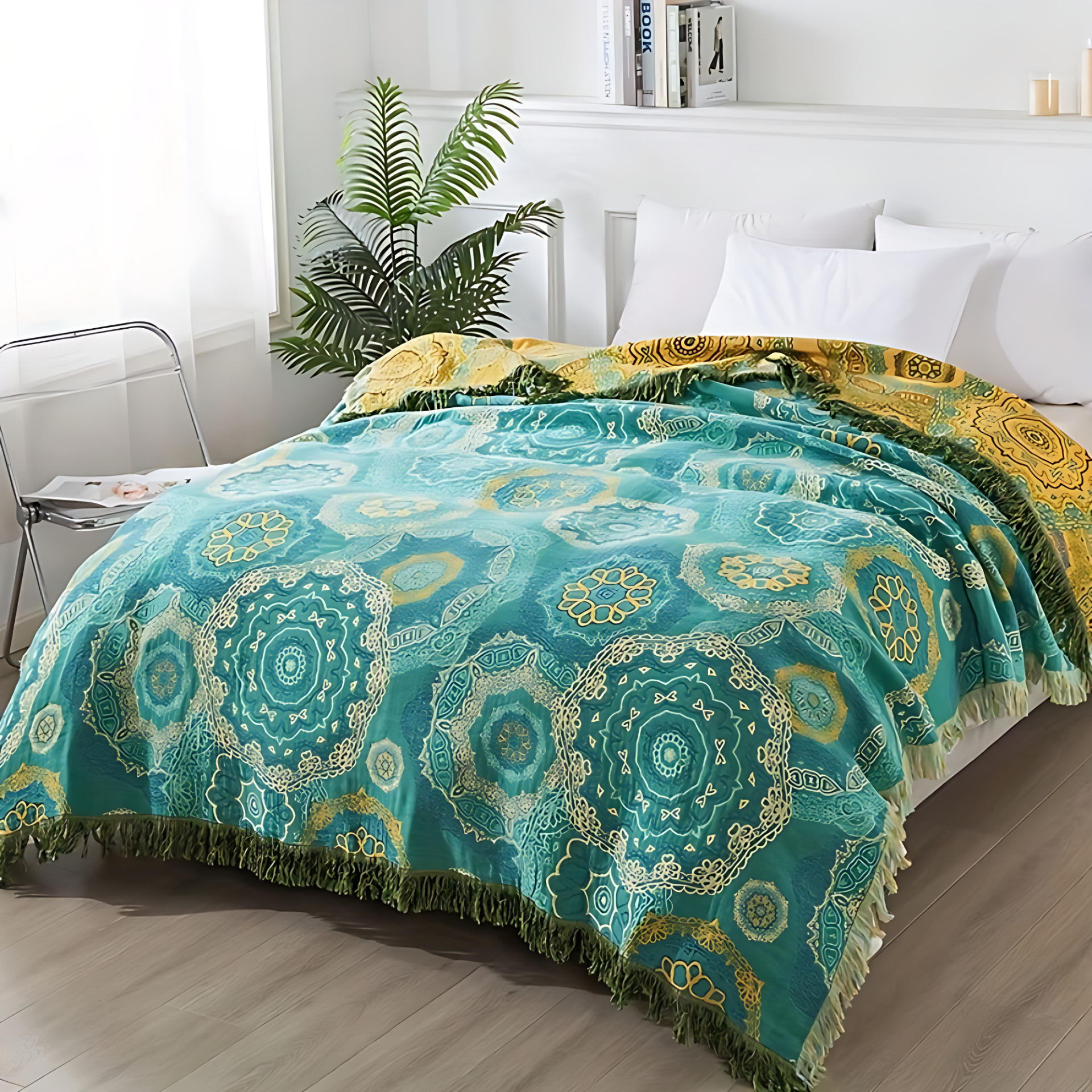 Mara Wolldecke | 100% Baumwolle, Mandala-Design für Sofa und Bett 1