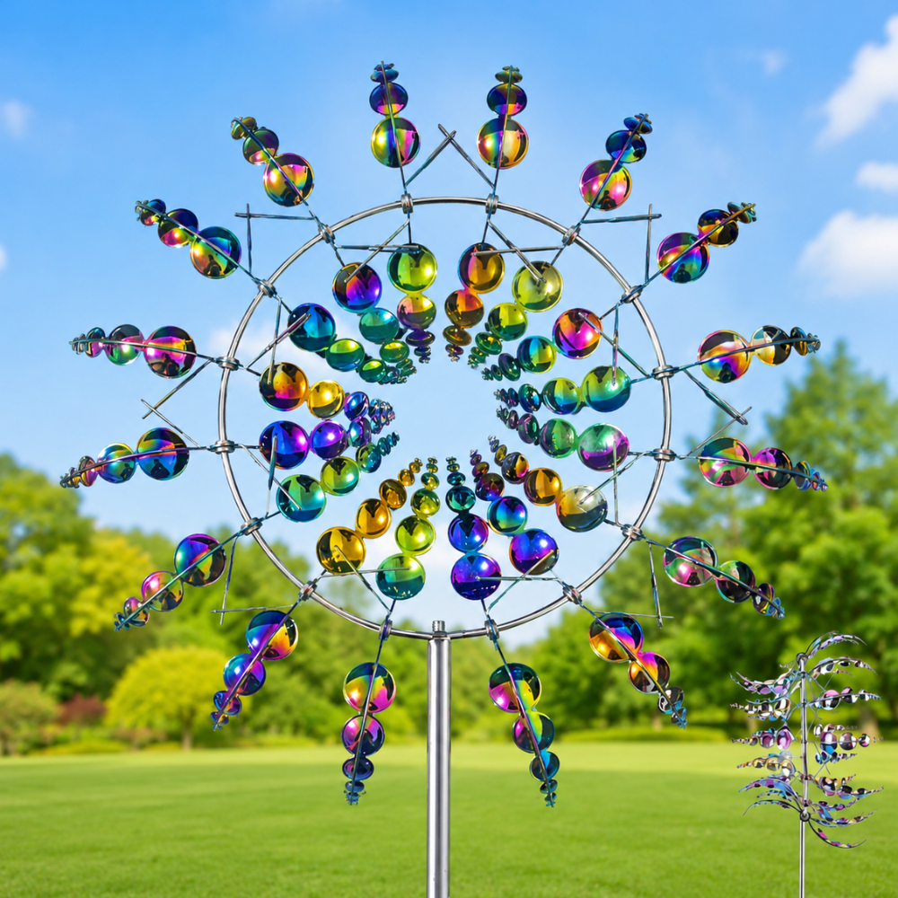 Metall Windrad für Garten – Bunter Kinetischer Windspinner als Dekoration für Rasen, Terrasse & Balkon