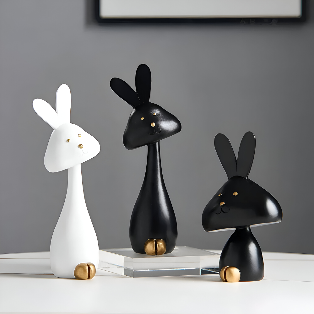 MiniCraft Osterdeko - Schwarz & Weiß Harz Ostern Kaninchen & Hirsch Figuren