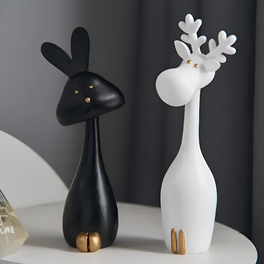 MiniCraft Osterdeko - Schwarz & Weiß Harz Ostern Kaninchen & Hirsch Figuren