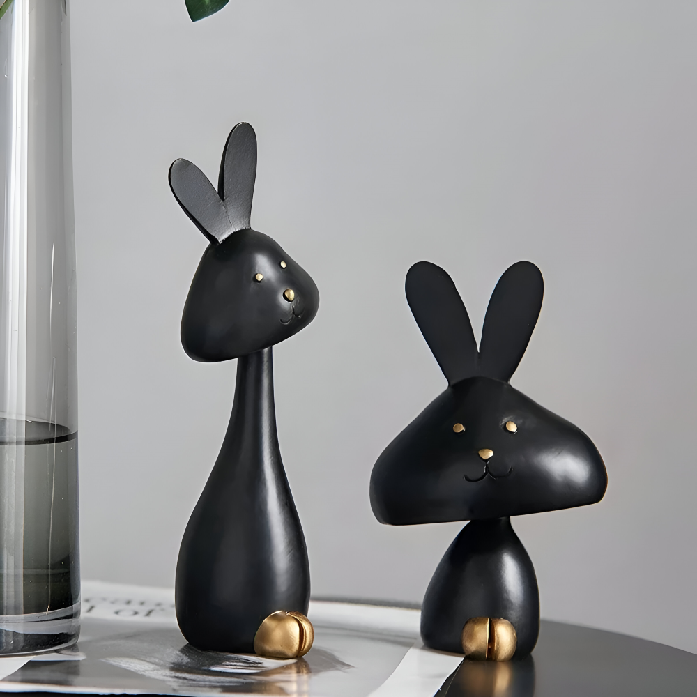 MiniCraft Osterdeko - Schwarz & Weiß Harz Ostern Kaninchen & Hirsch Figuren