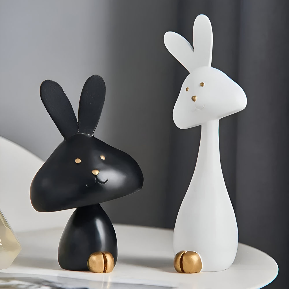 MiniCraft Osterdeko - Schwarz & Weiß Harz Ostern Kaninchen & Hirsch Figuren