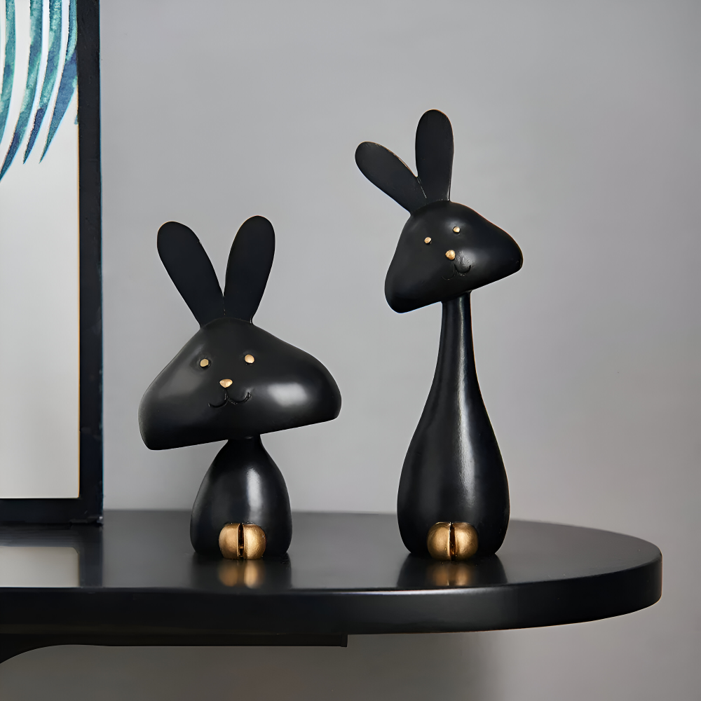 MiniCraft Osterdeko - Schwarz & Weiß Harz Ostern Kaninchen & Hirsch Figuren