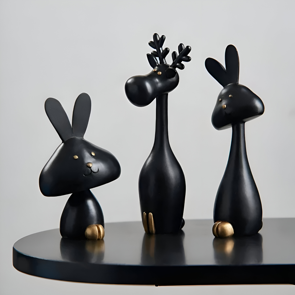 MiniCraft Osterdeko - Schwarz & Weiß Harz Ostern Kaninchen & Hirsch Figuren