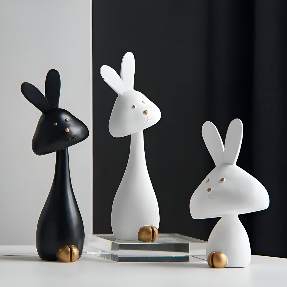 MiniCraft Osterdeko - Schwarz & Weiß Harz Ostern Kaninchen & Hirsch Figuren