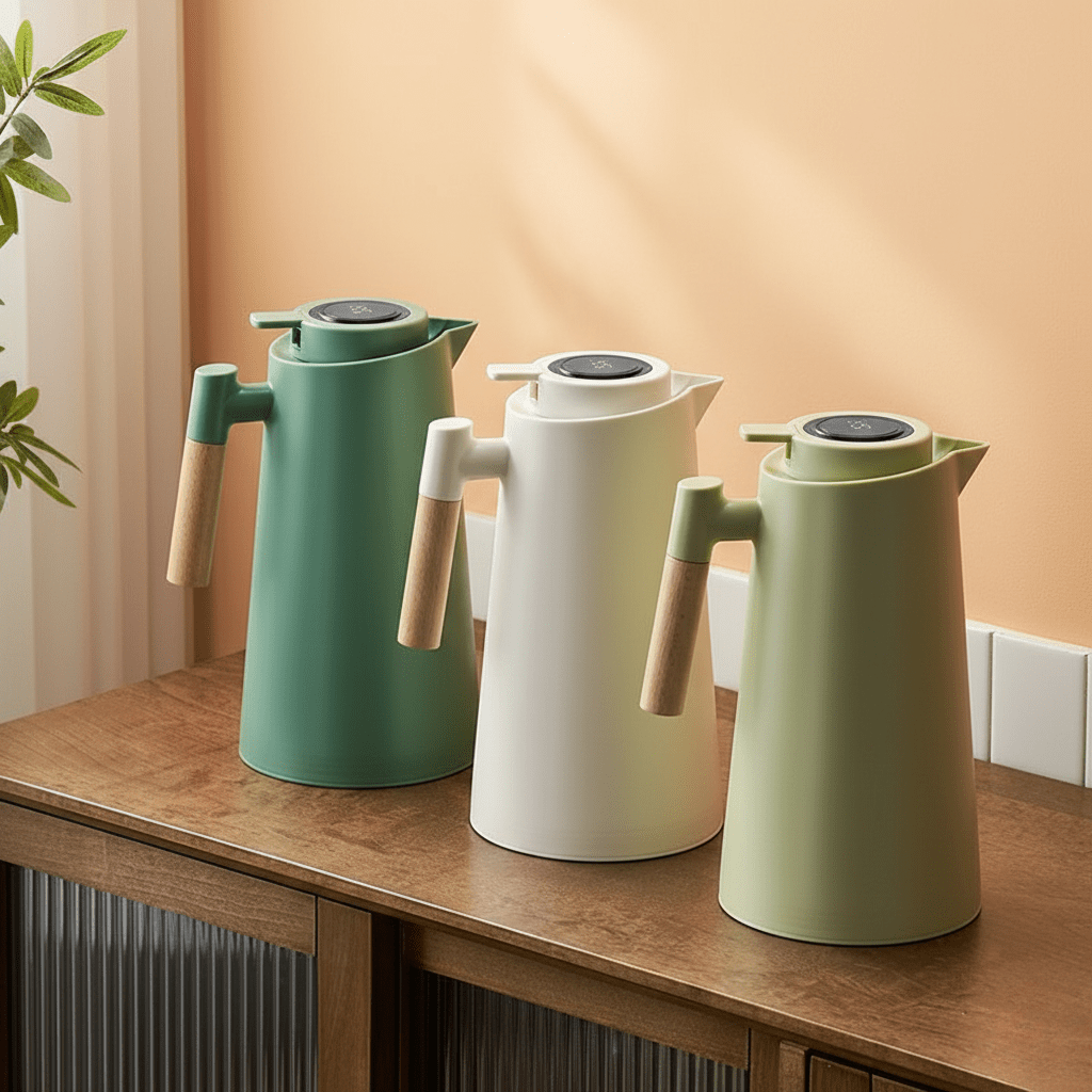 Minimalistische Thermoskanne 1L - Auslaufsicher Elegantes Design für Heiße und Kalte Getränke 4