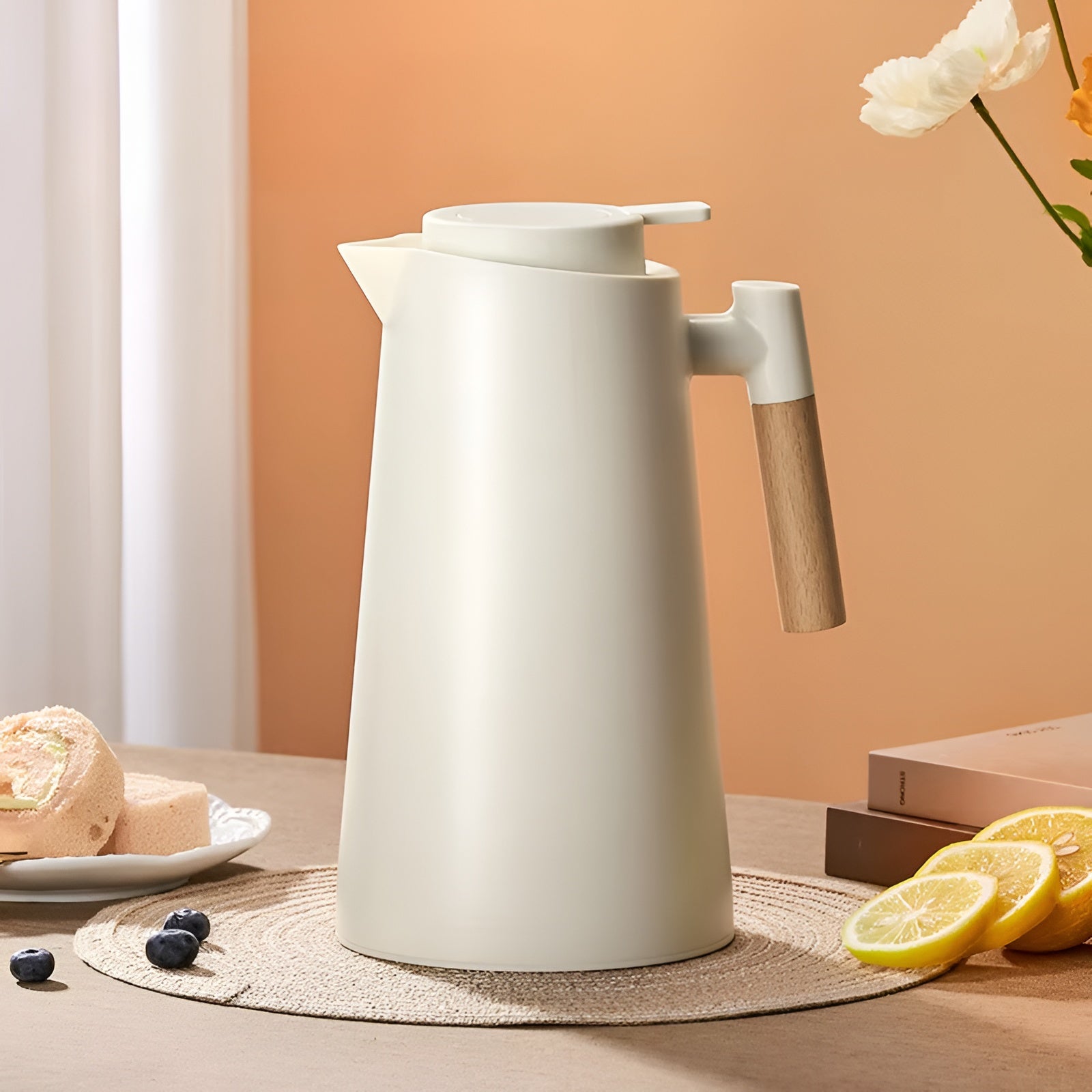 Minimalistische Thermoskanne 1L - Auslaufsicher Elegantes Design für Heiße und Kalte Getränke