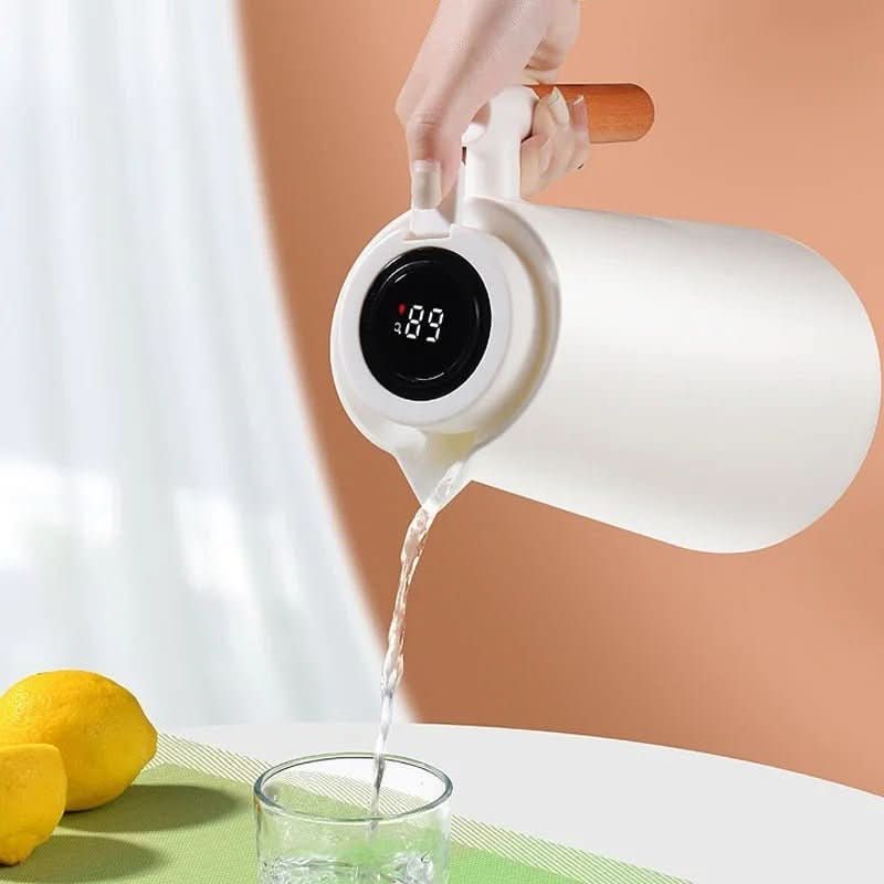 Minimalistische  Thermoskanne 1L - Auslaufsicher Elegantes Design für Heiße und Kalte Getränke 8