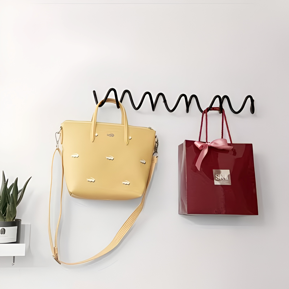 Minimalistischer Wellen-Wandhaken - Schwarzer Eisenhaken für Kleider und Taschen in Eingangsbereich oder Schlafzimmer