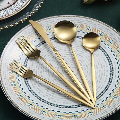 Minimalistisches Besteckset - Hochwertiger Edelstahl Gold für Elegante Anlässe 8