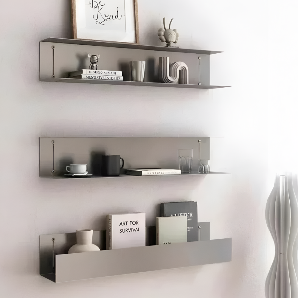 Minimalistisches Wandregal Metall Edelstahl – Schweberegal Modern & Japandi Stil – 60cm/90cm