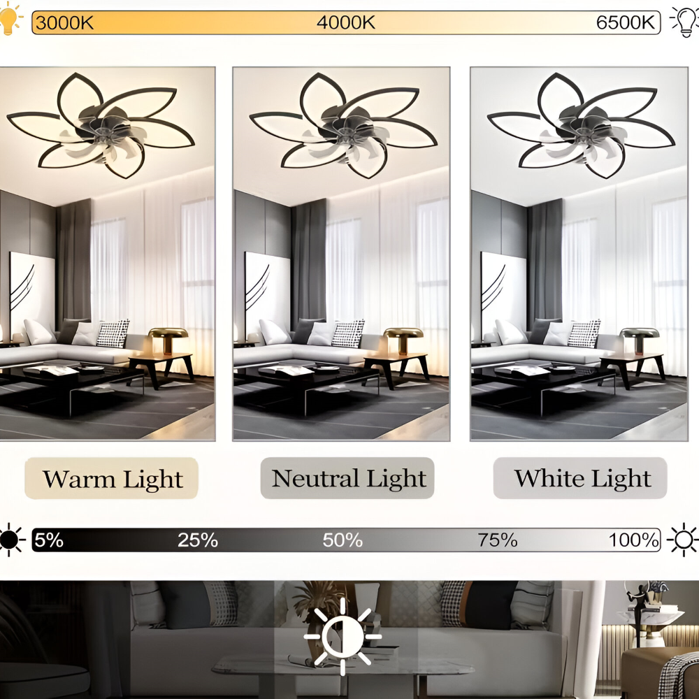 Moderner Schwarzer Deckenventilator mit Licht - Smarte Dimmbare Lampe mit Fernbedienung - 6 Einstellbare Ventilatorgeschwindigkeiten