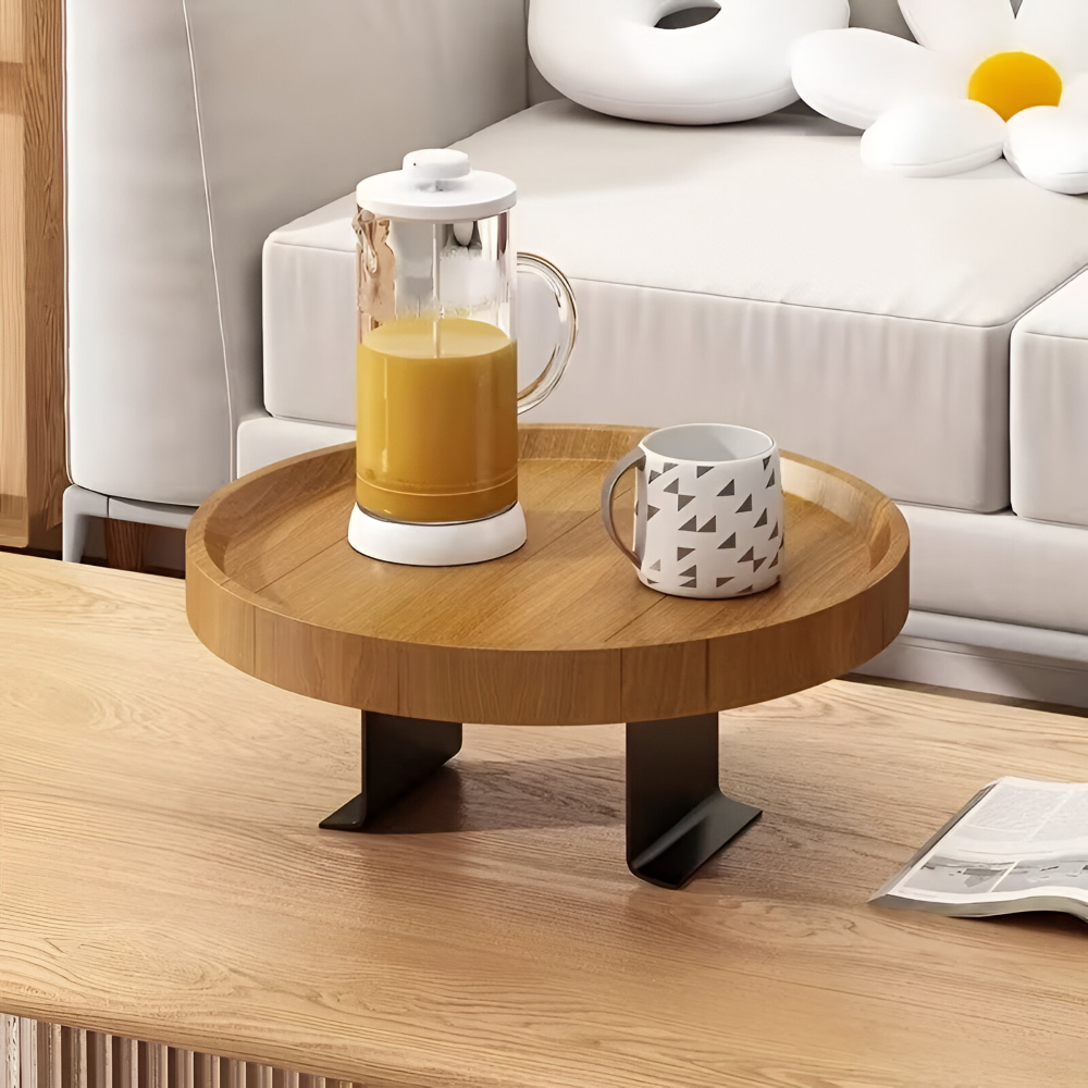 Moderner Clip-On Sofatisch - Natürliches Bambusdesign in Braun für Snacks und Getränke
