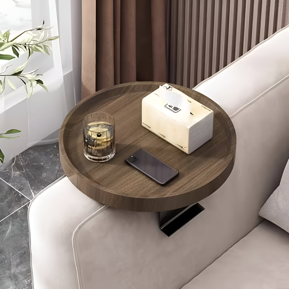 Moderner Clip-On Sofatisch - Natürliches Bambusdesign in Braun für Snacks und Getränke