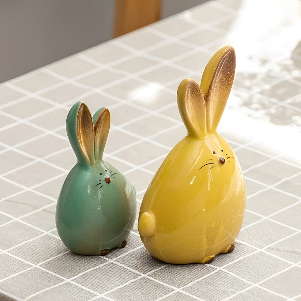 Moderne Geometrische Keramik-Osterhasen-Skulptur - Stilvolle Tischdekoration für Ostern Deko