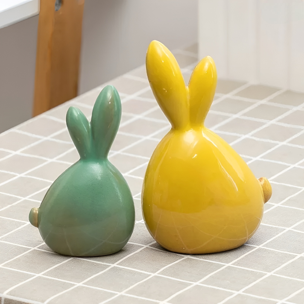 Moderne Geometrische Keramik-Osterhasen-Skulptur - Stilvolle Tischdekoration für Ostern Deko
