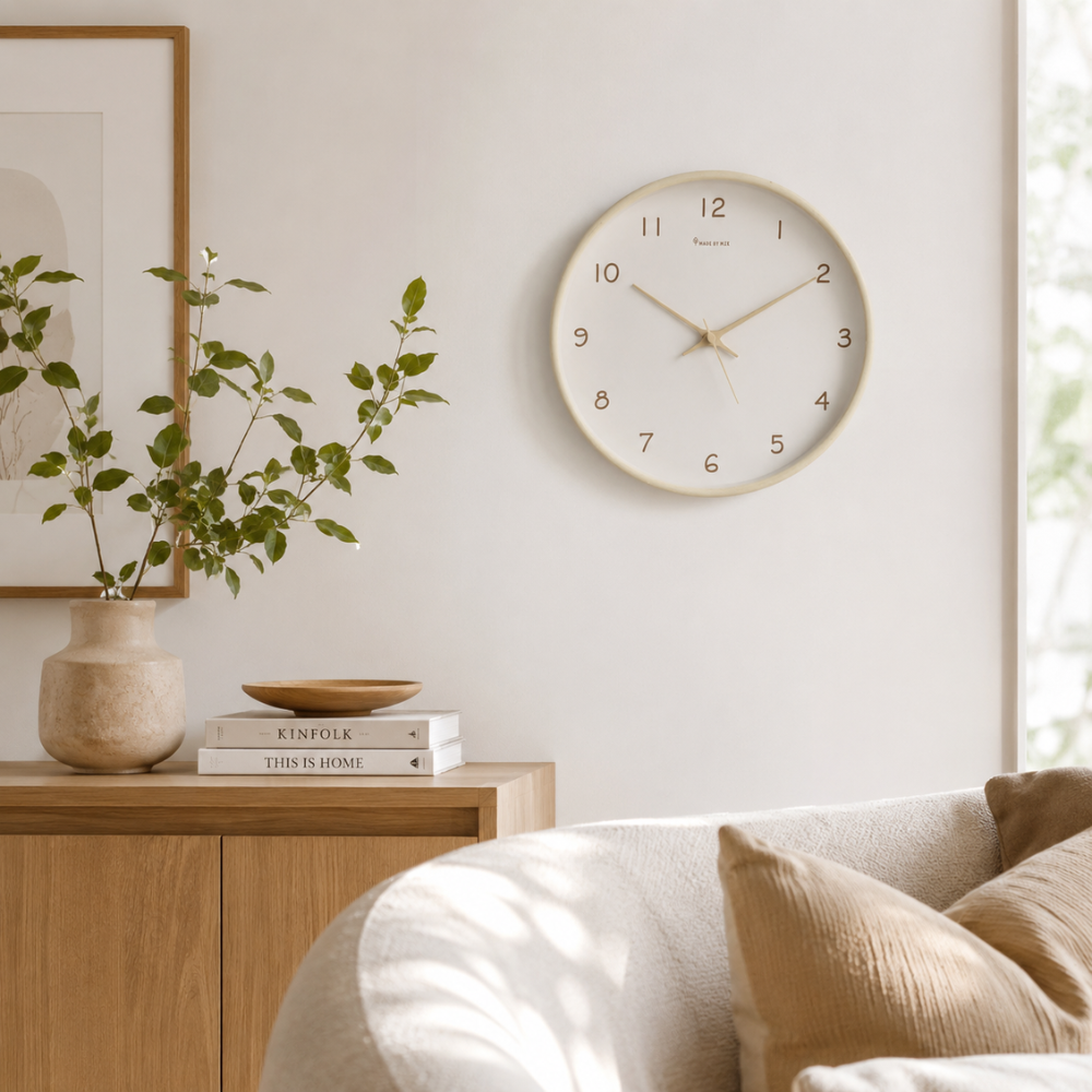 Moderne Wanduhr 30 cm aus Holz – Leise Runde Uhr im Skandinavischen Design für Wohnzimmer & Büro