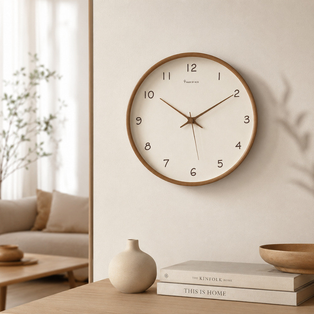 Moderne Wanduhr 30 cm aus Holz – Leise Runde Uhr im Skandinavischen Design für Wohnzimmer & Büro