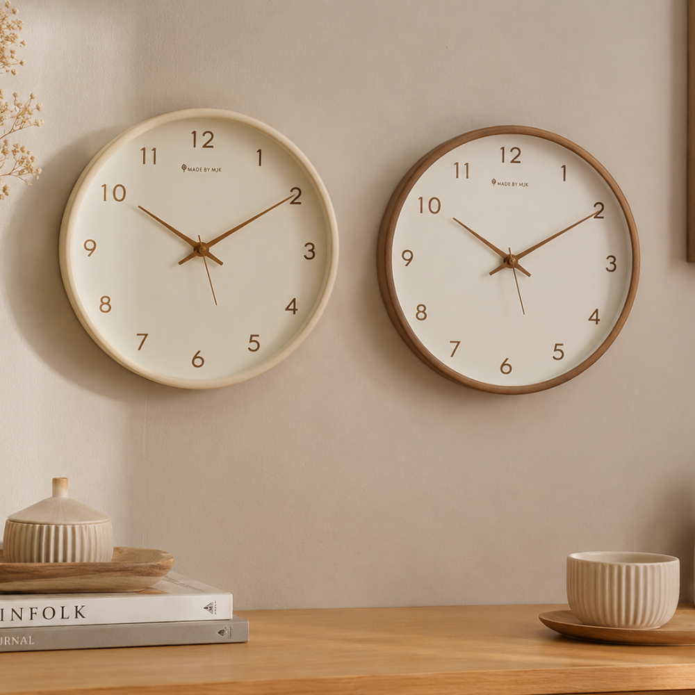 Moderne Wanduhr 30 cm aus Holz – Leise Runde Uhr im Skandinavischen Design für Wohnzimmer & Büro