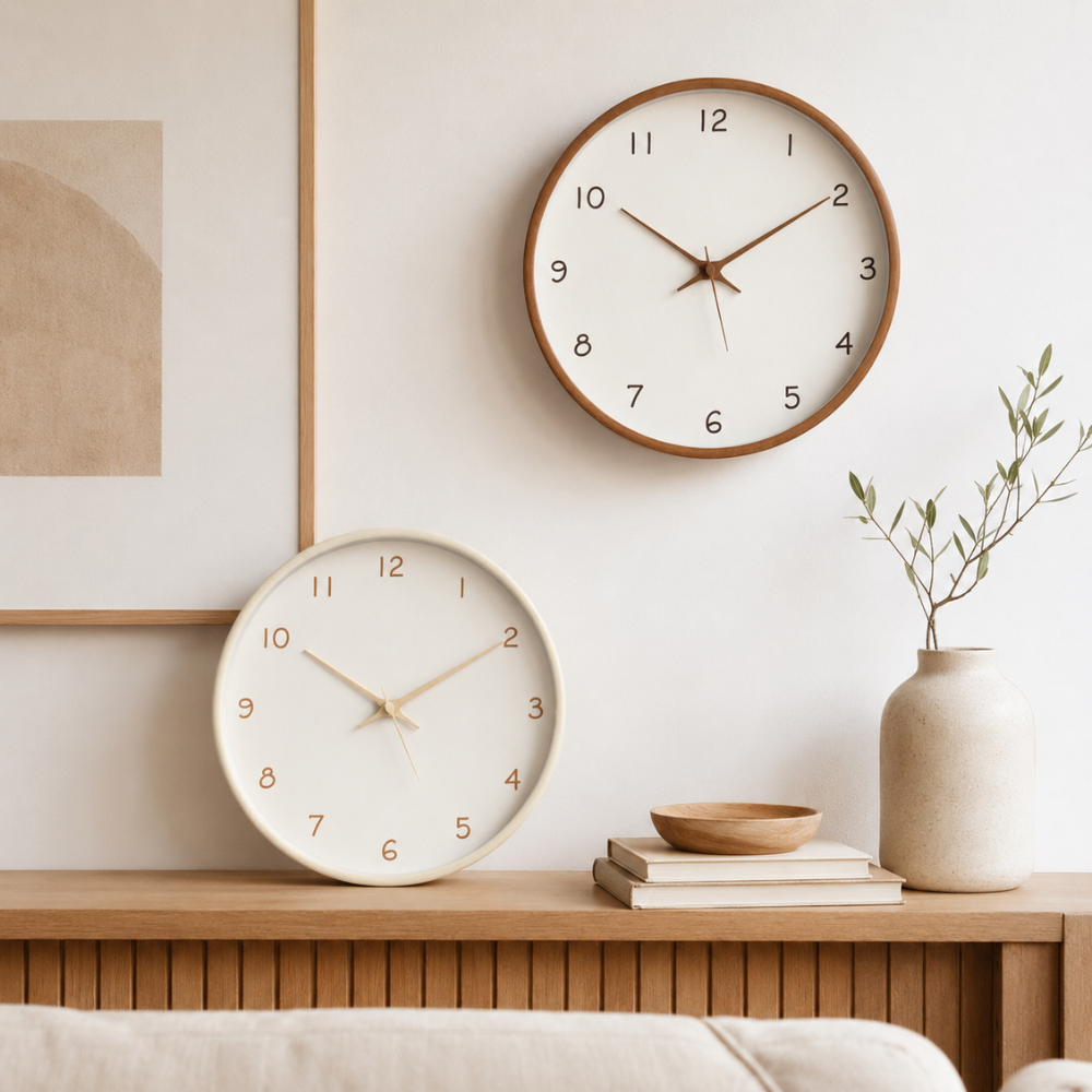 Moderne Wanduhr 30 cm aus Holz – Leise Runde Uhr im Skandinavischen Design für Wohnzimmer & Büro